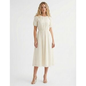 Pamela Love Embroidered Midi Dress Large Butter Yellow Tie Back Cottagecore